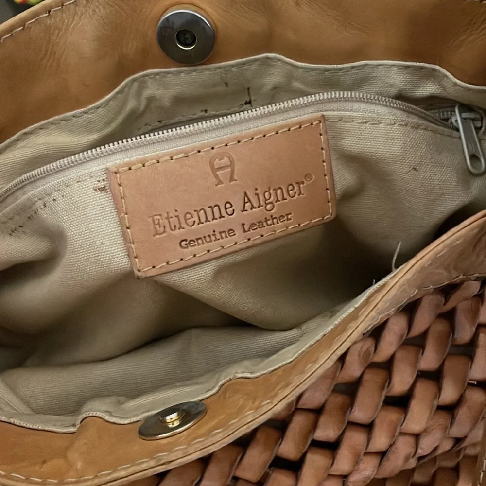 Woven Tan Leather Shoulder Bag